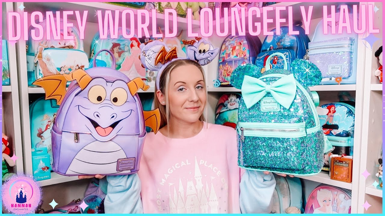 Disney Unboxing Walt Disney World Loungefly Mini Backpack Haul Figment Ariel Green Sequin EPCOT Vlog
