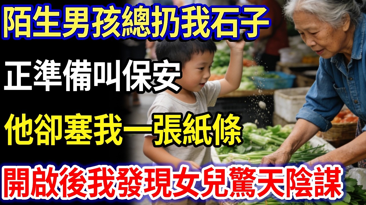 我55歲，去菜市場幫兒媳買菜，陌生男孩總扔我石子，正準備叫保安，他卻塞我一張紙條，開啟後我嚇得一身冷汗，當晚就收拾行李逃走#家庭故事 #感人故事 #家庭倫理 #感人故事 #真實生活