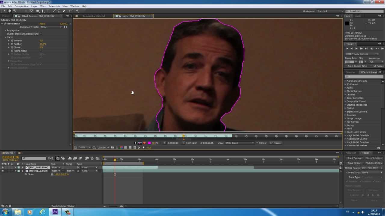 Tutorial After Effects CS6 Poner Cabeza a otro Cuerpo Pincel Rotoscopia (Rotobrush) y Tracking P.1