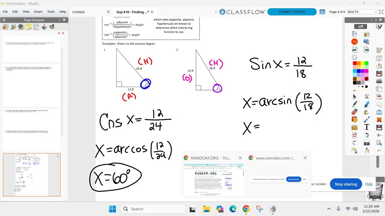 Honors Geometry BC February 25th - Unit 8 Day 10 - Finding Angles Using Trigonometry