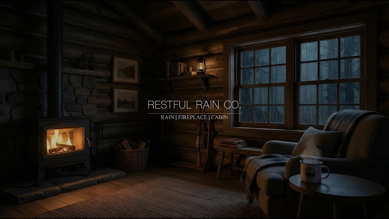 Cozy Night Fireplace & Rain Sounds 🔥 Cabin Ambience for Sleeping