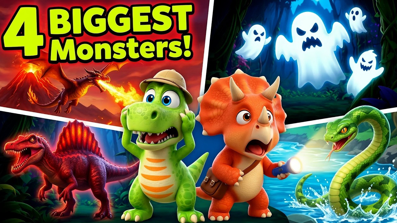 4 BIGGEST Dinosaur Hunts 😱 Dragon, Spinosaurus & Titan Boa! 🐍 Jungle Monster Hunt For Kids