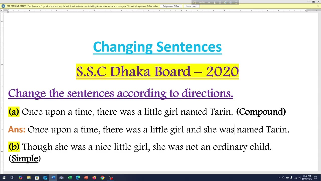 Changing Sentences (S S C Dhaka Board 2020)