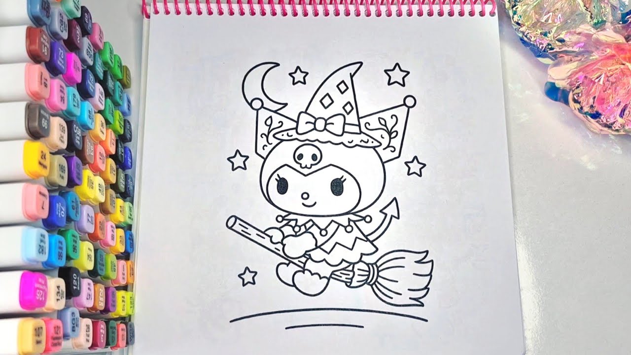 ASMR Color with Me | Cozy Kuromi Witch Coloring Book | Relaxing Cute Night Vibes