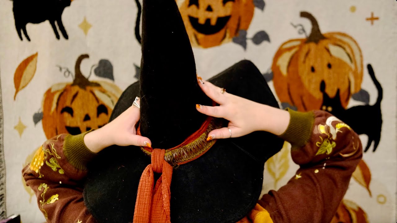 ASMR 🧙‍♀️ Witch Hat Collection Show & Tell 🧡 (soft-spoken and whispering, tapping, tracing)