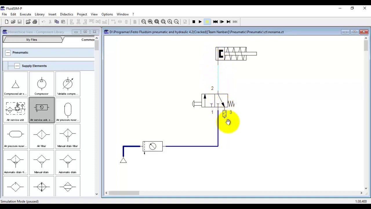 Circuito pneumático FluidSIM atuador de simples ação