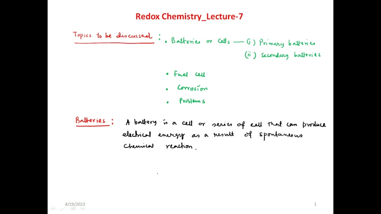 Redox Chemistry: Lecture 7