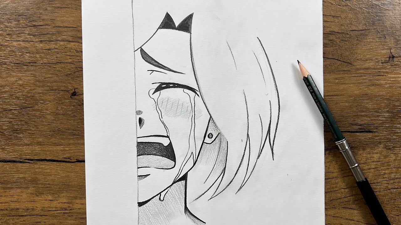 Easy sketch | How to draw anime girl crying hard | step-by-step drawing tutorial