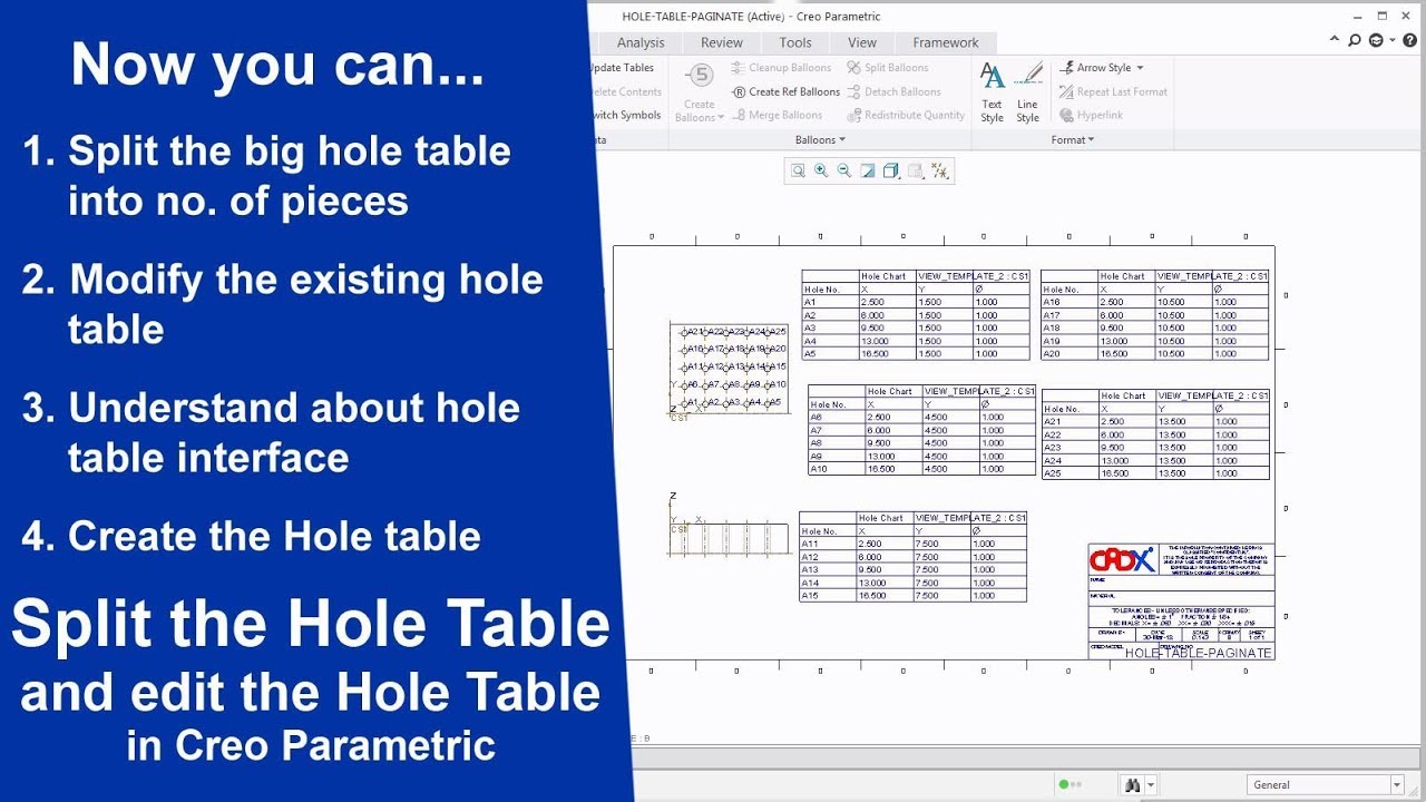 Разделите всю таблицу и отредактируйте существующую в Creo Parametric.