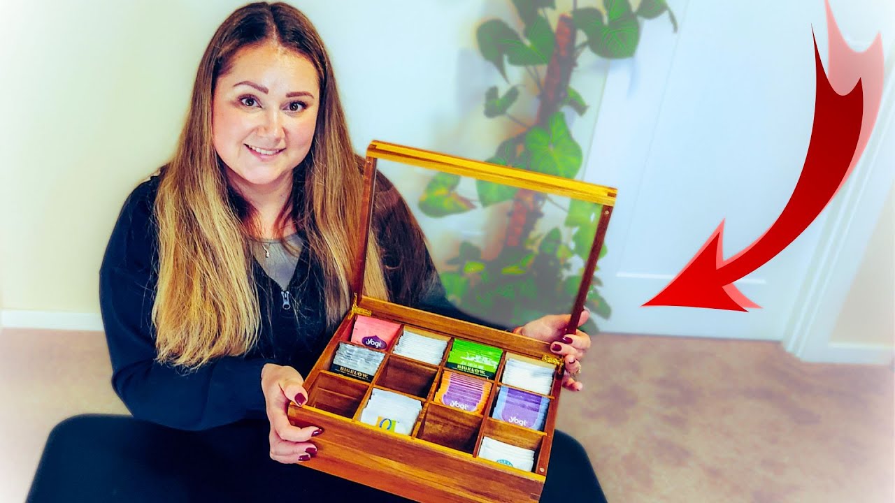 Acacia Wood Tea Organizer Box | 12-Compartment Tea Storage with Clear Lid & Multi-Use Design