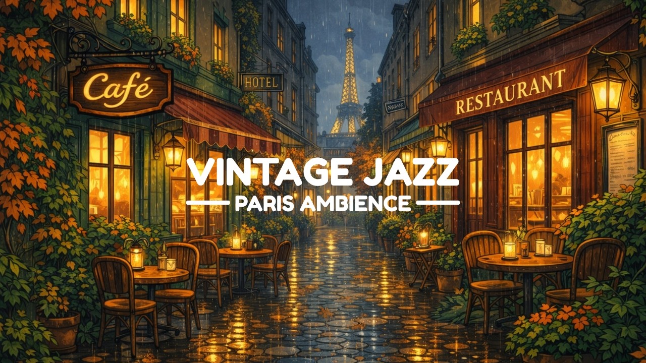 Cozy Rainy Café Ambience ☕🌧️ Autumn Night Rain in Paris | Relaxing Study, Sleep & Chill Background