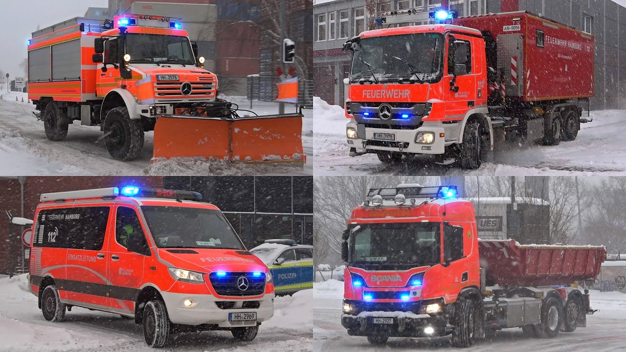 [SCHNEESTURM in HAMBURG!] UNIMOG mit RÄUMSCHILD, WLFs und MEHR | GROẞALARM - Einsatzfahrten