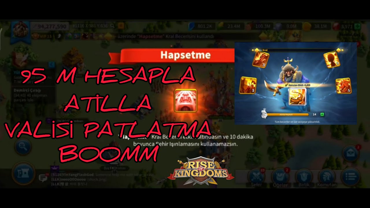 95 M HESAPLA ATİLLA VALİSİ PATLATIYORUZ HAYATIMDA ALDIĞIM EN KOLAY VALİ RİSE OF KİNGDOMS ROK