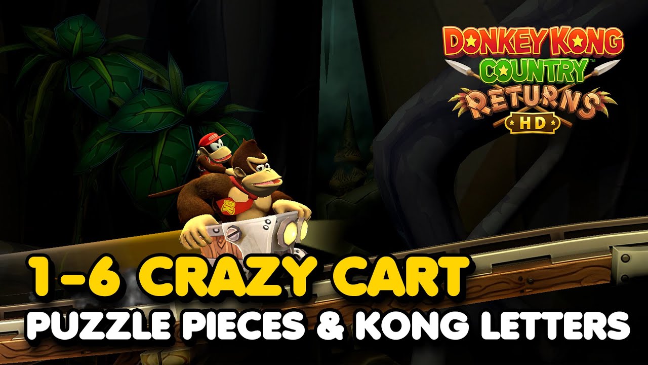 Donkey Kong Country Returns HD - Crazy Cart 1-6 (All Puzzle Pieces & KONG Letters)