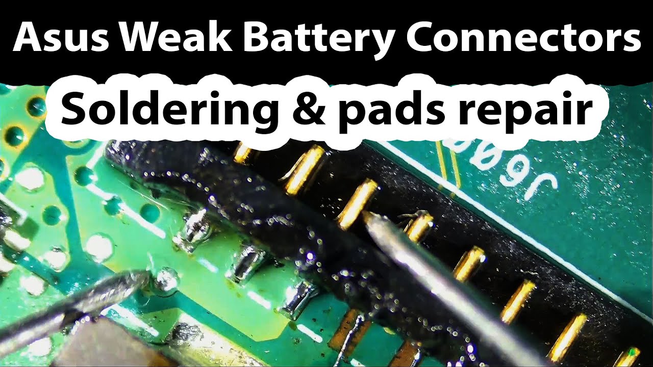 Asus laptop broken battery connector - Pads repair using wire and solder mask