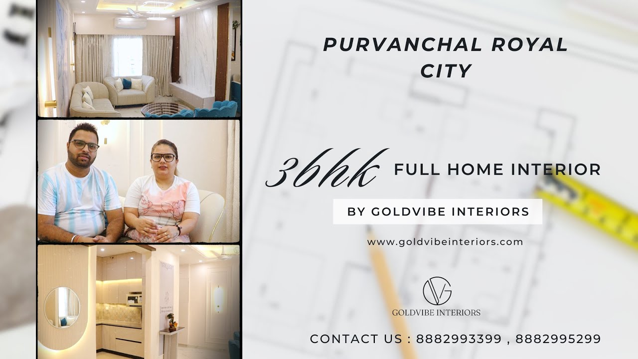 Modern and Elegant 3bhk Full Home Interiors: Purvanchal Royal City Gr. Noida By Goldvibe Interiors