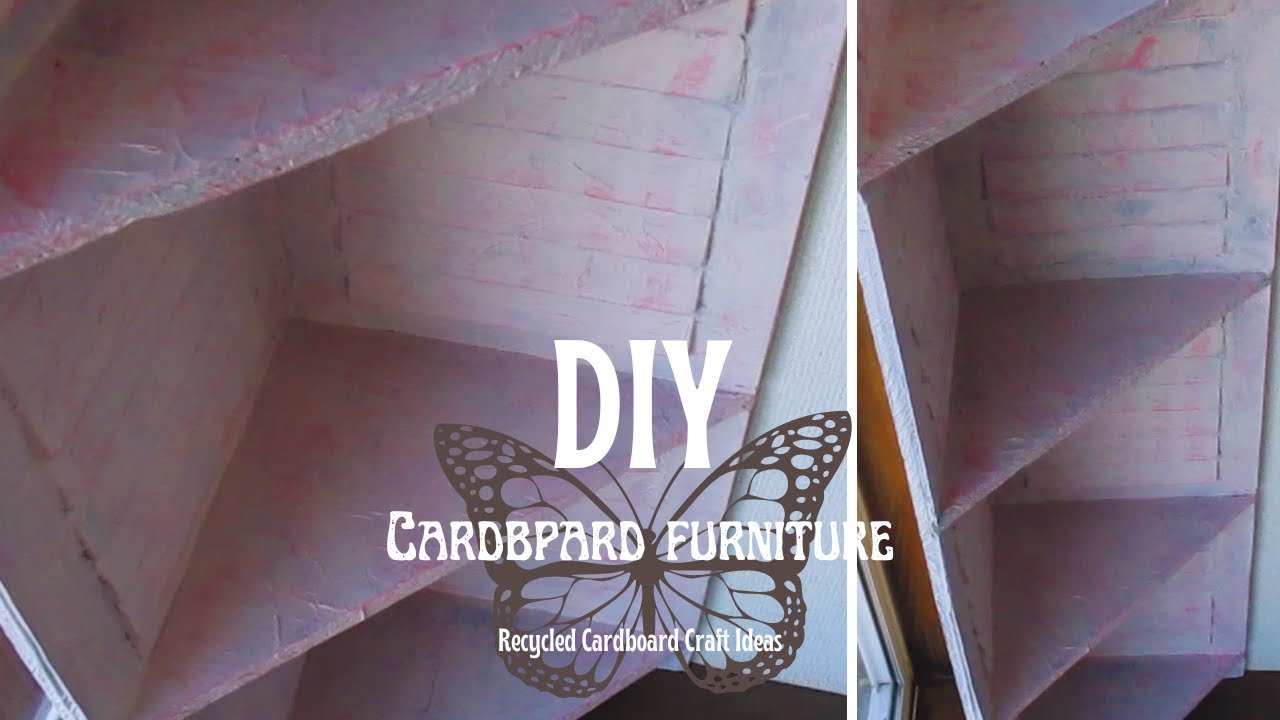 DIY Make a Shabby chic cardboard furniture organizer / Corner Shelf ダンボールでシャビーシックなコーナーラック作り方 ダンボール家具