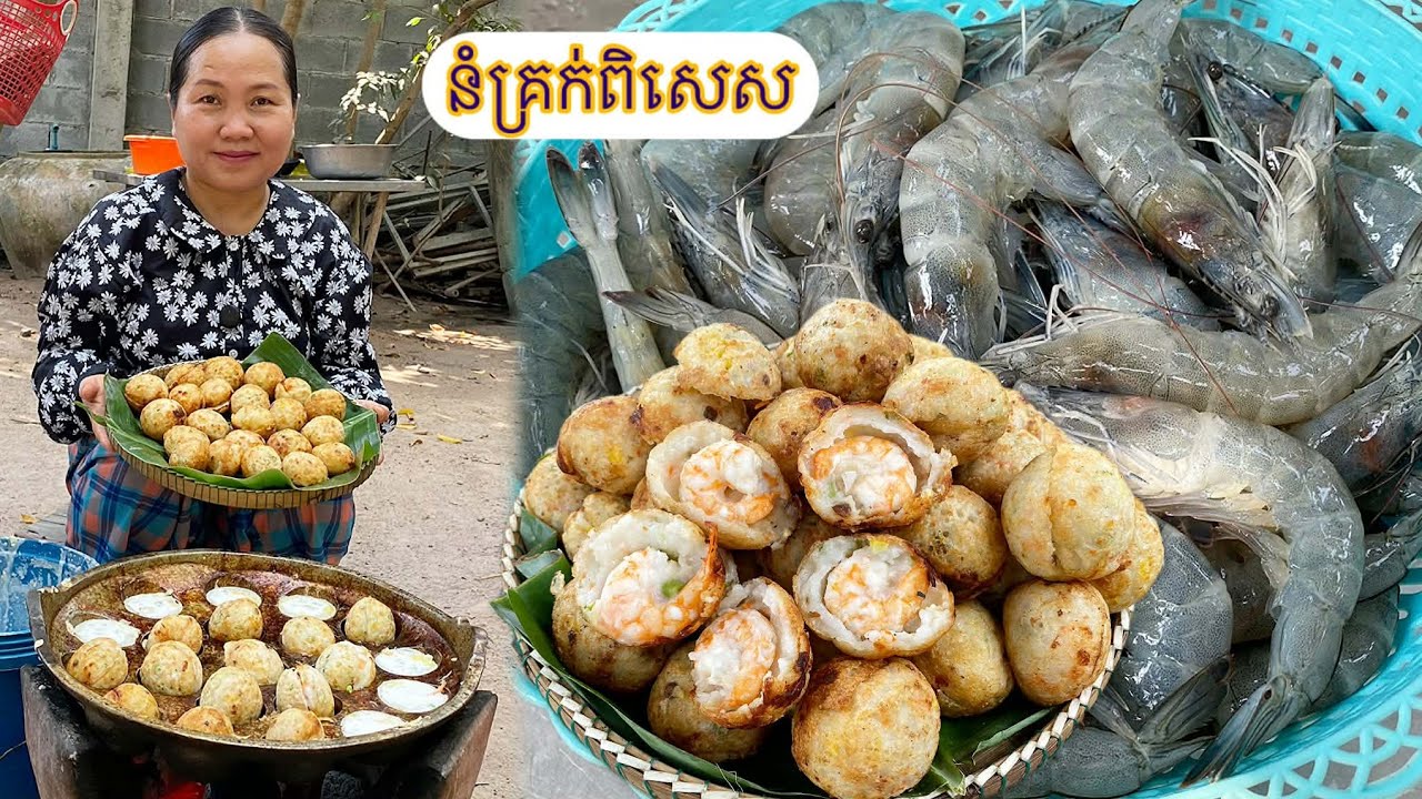 Khmer Num Krok With Shrimp, Mixed Vegetables 🍤Traditional Cambodian Coconut Pancakes | Healthy Food