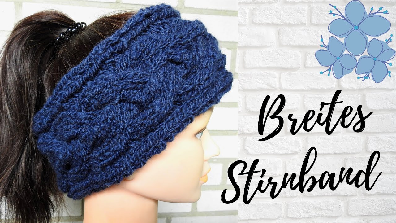 Breites Stirnband mit Zopfmuster - gestrickt