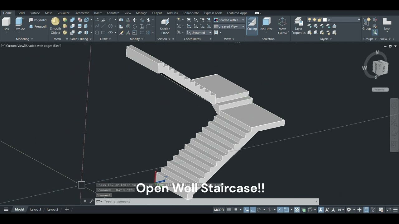 Open Well Starcase 3D AutoCAD | U Shape Staircase | NextGen FormWork