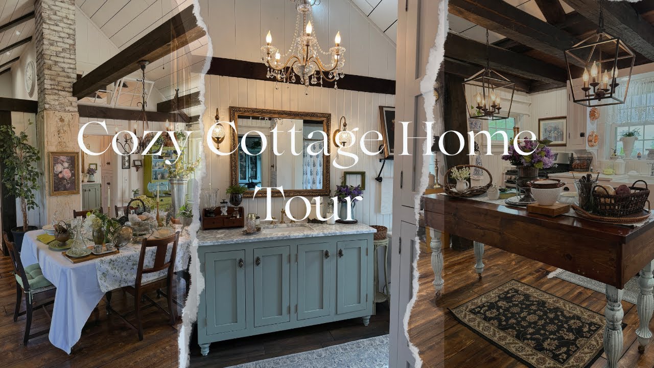 Cozy Cottage Tour| Thrifted Finds & DIY'S | Cottage Floral Garden & Strawberry Patch #hometour