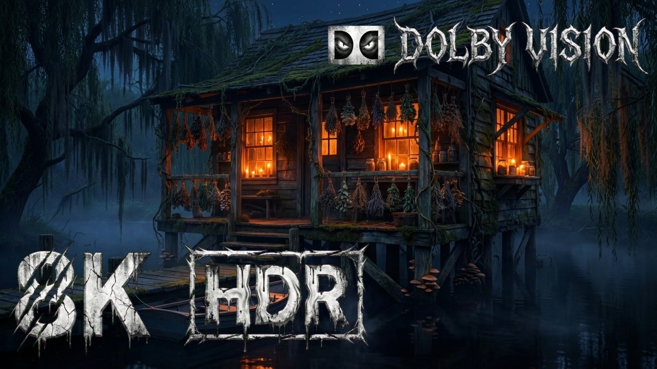 Mystical Swamp Witch Cabin at Night 🌙🕯️   Dark Cozy Ambience 4K   2 Hours
