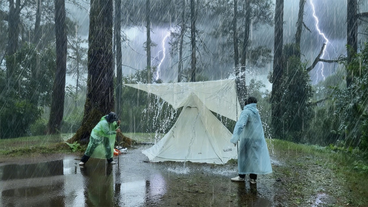 Плохая погода, грозы и очень сильный дождь ‼️⛈️ Не одиночный кемпинг под проливным дождем | Расслабл