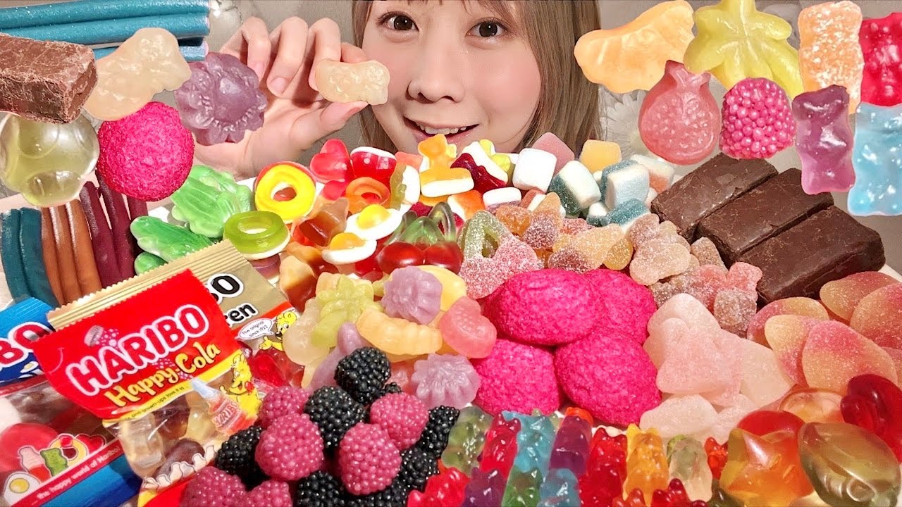 ASMR Жевательные конфеты HARIBO Восковые мармеладки【русские субтитры】【Mukbang/ Eating Sounds】