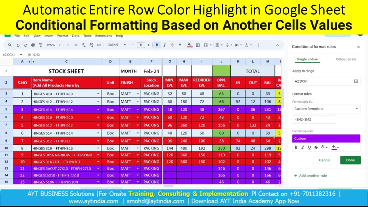 How to Highlight Entire Row / Line In Google Sheet Based on Another Cells Values – (In Hindi)