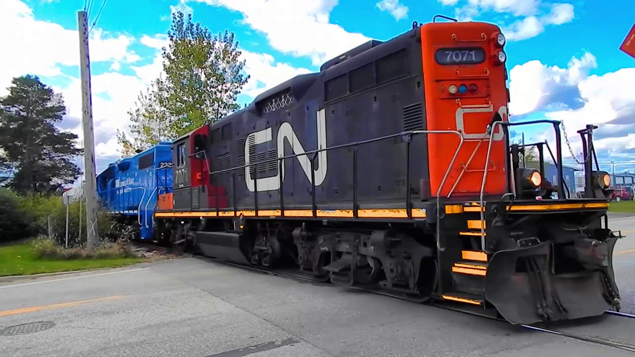 CN Train crossing Industrial Road in Cambridge, Ontario