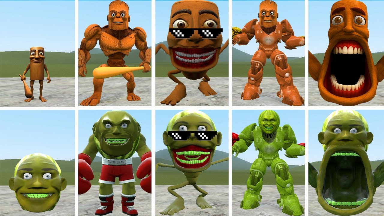 HOT: ALL THE NEW EVOLUTIONARY FORMS OF KING TUNGTUNG SAHUR VS KING LINGANG MELON IN GMOD !