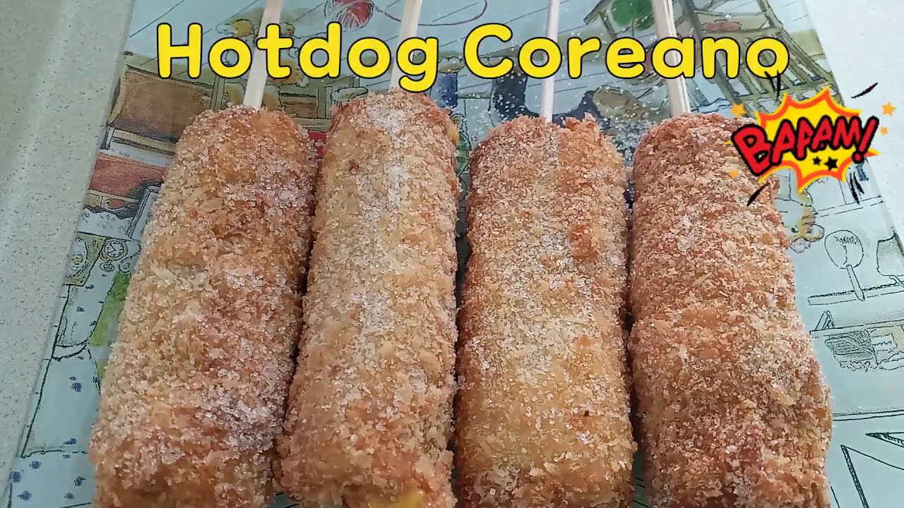 Hotdog coreano con pan blanco | Banderillas coreanas de salchicha