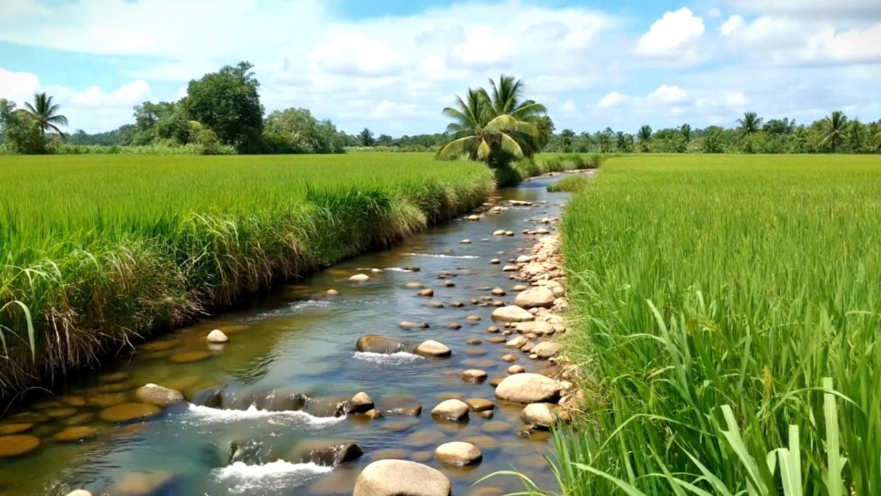 Soft River Sounds in Green Rice Fields | Relaxing Nature ASMR for Deep Sleep