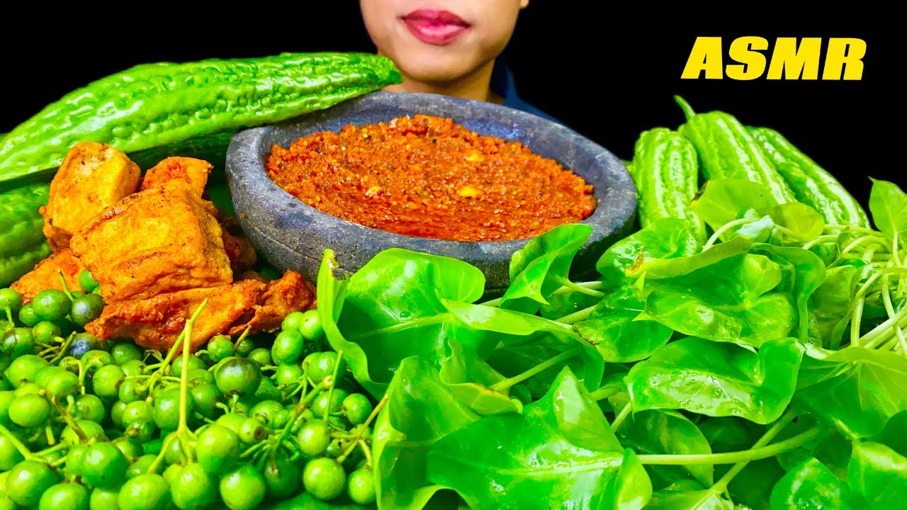 ASMR PARE MENTAH, LEUNCA, DAUN TALAS, BAKSO, TAHU GORENG MUKBANG INDONESIA