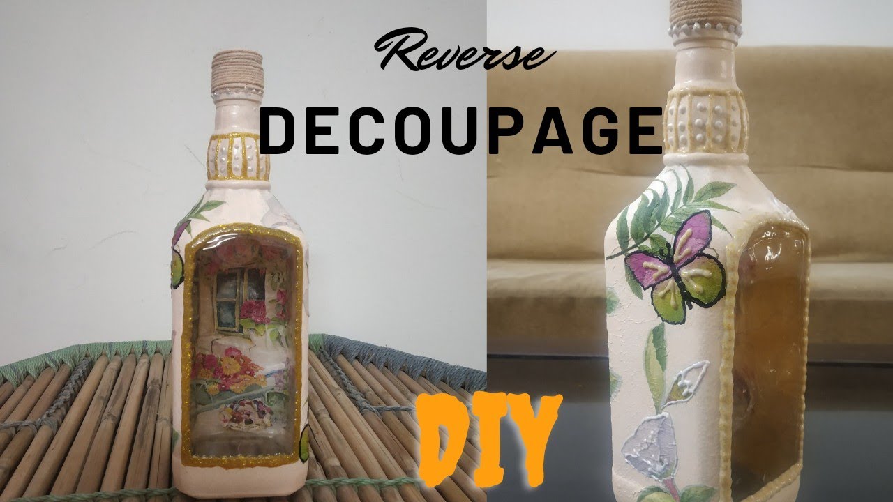 Reverse Decoupage on Bottle|Decoupage tutorial|Home decor|DIY