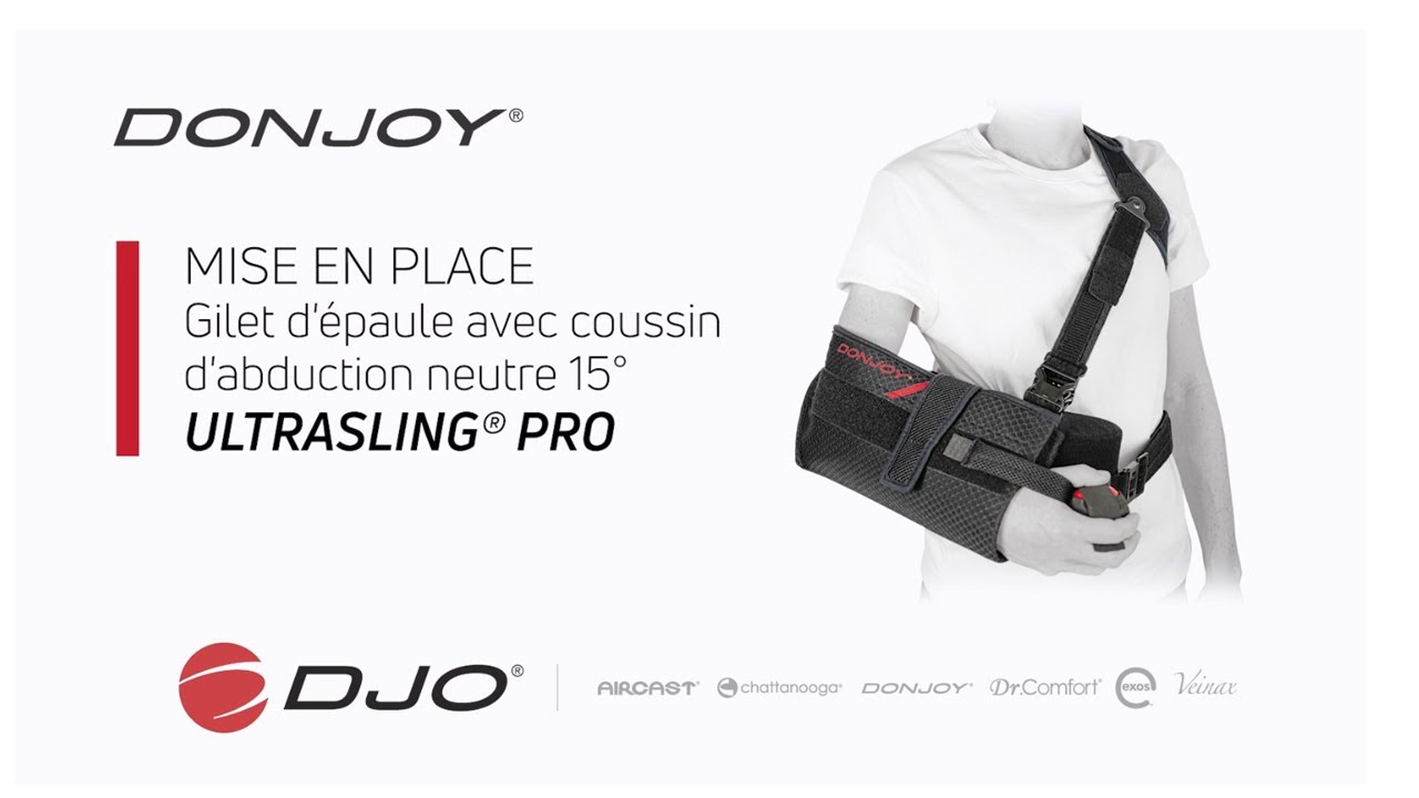 Gilet d'épaule avec coussin d'abduction neutre 15° UltraSling® Pro DonJoy - Mise en place