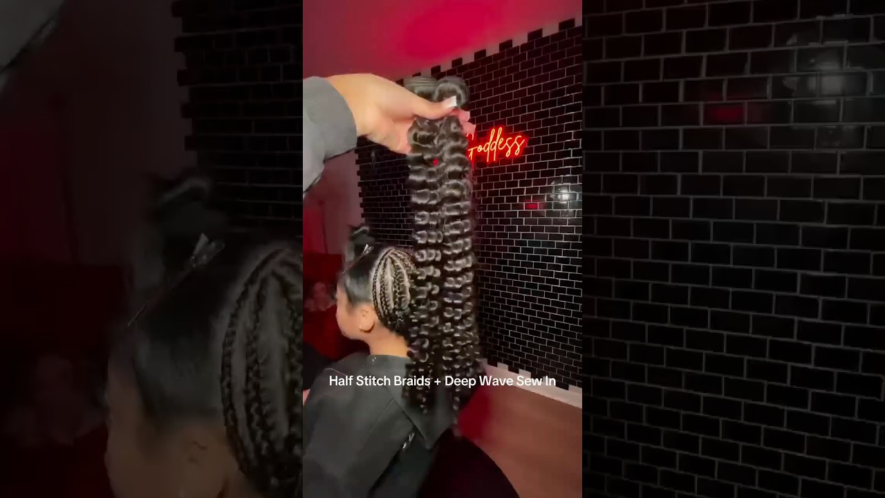 Half Stitch Braids + Sew-In Deep Wave Bundles | Trendy Protective Style Ft. Bombtress Hair
