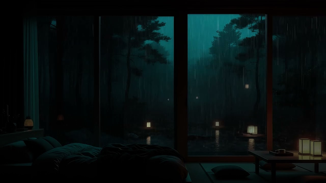 Gentle Rain in a Dark Japanese Bedroom (No Ads)🌧 | Forest Night Ambience for Deep Sleep & Relaxation