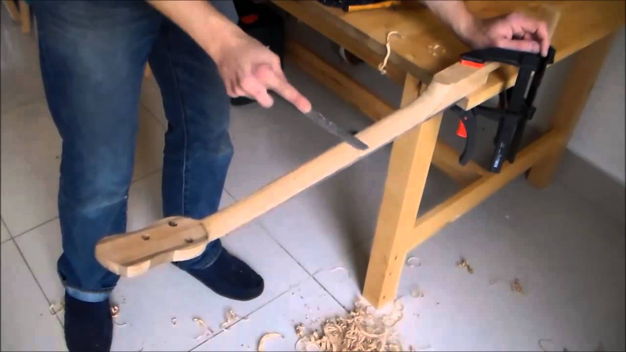 Shaping a 3 string Cigar Box Guitar neck with hand tools