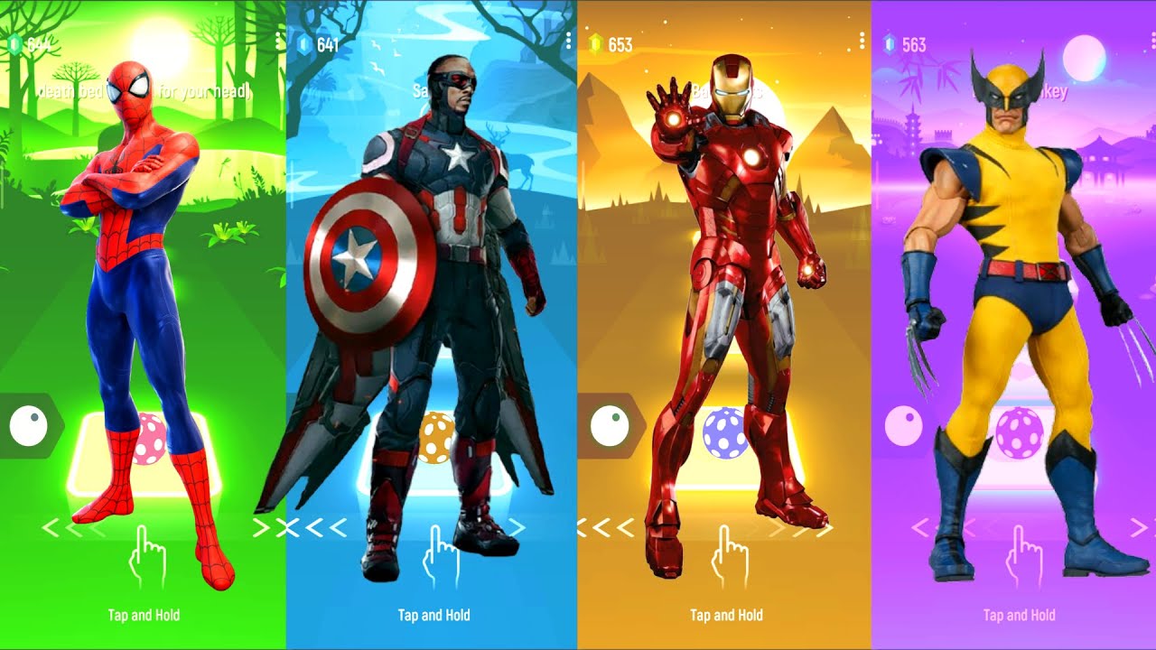 Spiderman 🆚 New Captain America 🆚 Iron Man 🆚 Wolverine | Marvel Heroes | Tiles Hop Fun Ball