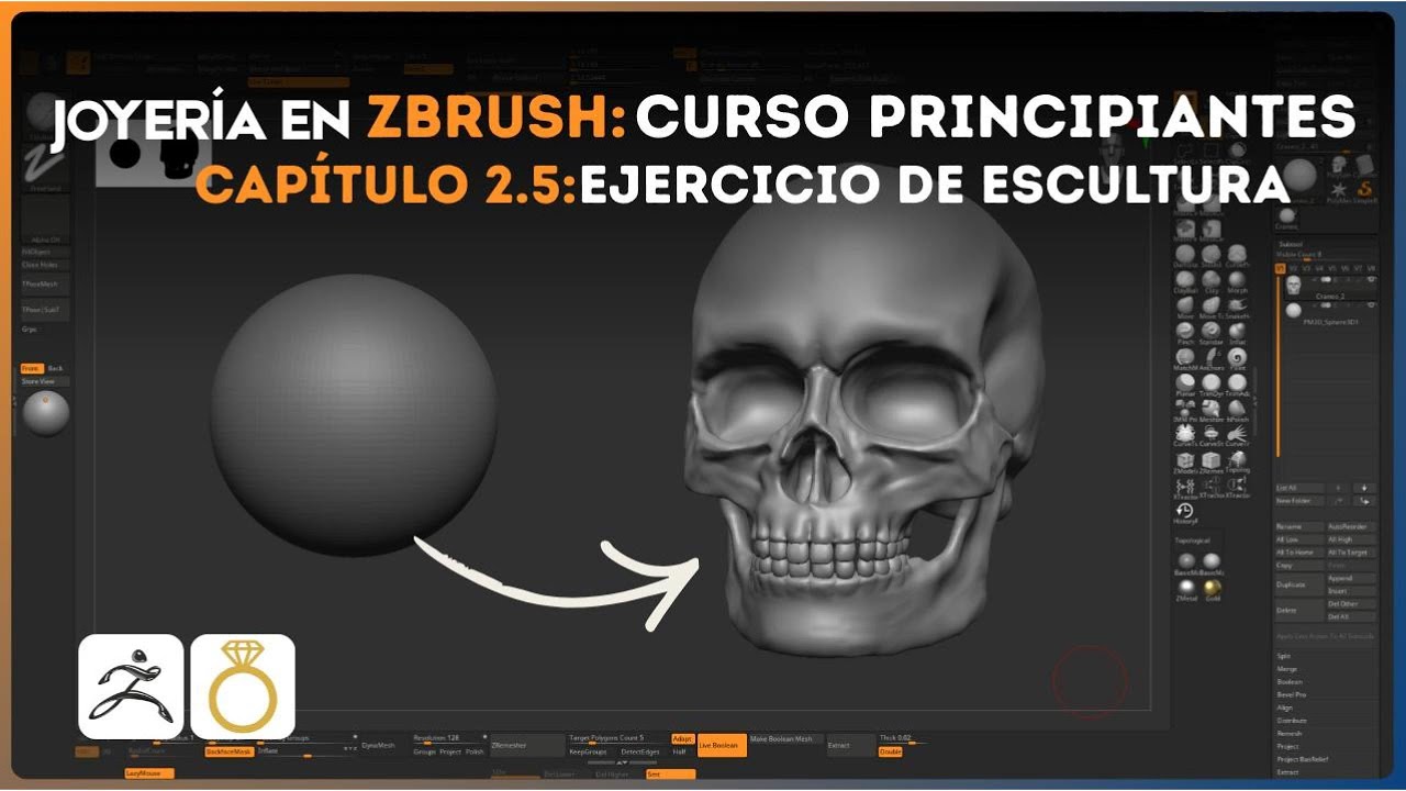 ZBrush Joyería Ejercicio de Esculpido — De Esfera a Cráneo