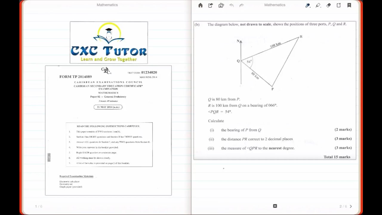 CXC Tutor Exam Solutions - May 2014 Math Paper 2 (Q10b)