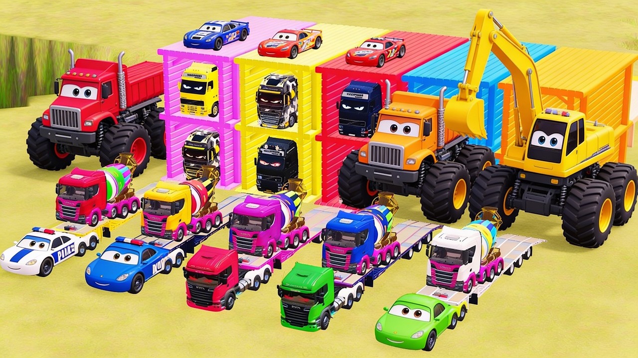 TRANSPORTING POLICE CARS, AMBULANCE, FIRE TRUCK, COLORFUL CARS WITH TRUCK  FARMING SIMULATOR 22!