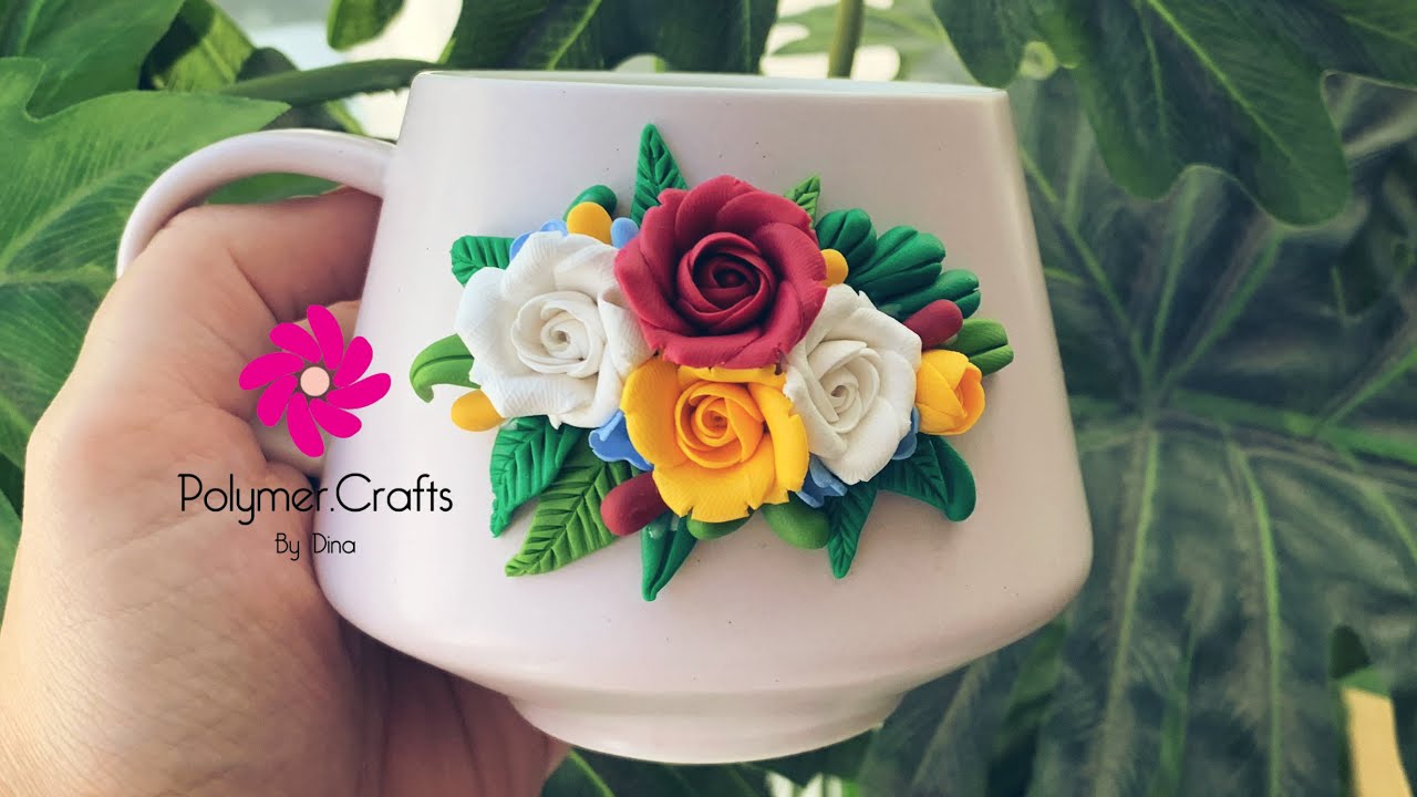 Polymer clay flower bouquet. Throwback to 1st vid! - بوكيه ورد بالصلصال الحراري و ذكرى أول فيديو ليا
