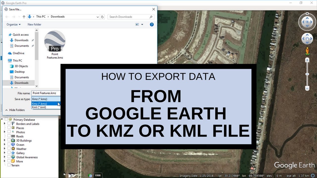 Экспорт данных из Google Earth в файл KMZ или KML.