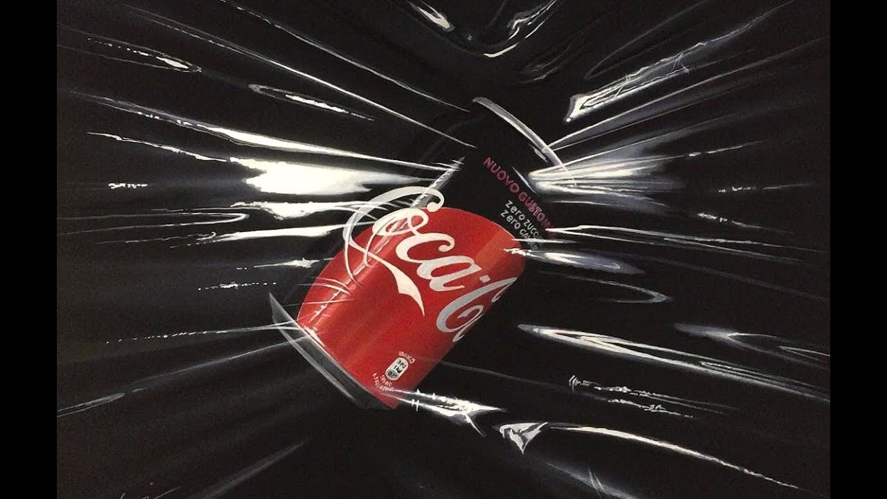 Can of Coke Zero drawing on black surface (with final surprise!) | Leonello Calvetti