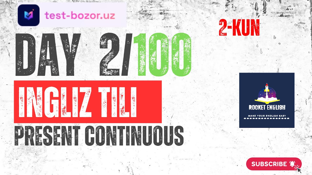 BEPUL INGLIZ TILI DARSLARI 0 DAN 2-KUN PRESENT PROGRESSIVE CONTINUOUS  #english #100days #challenge