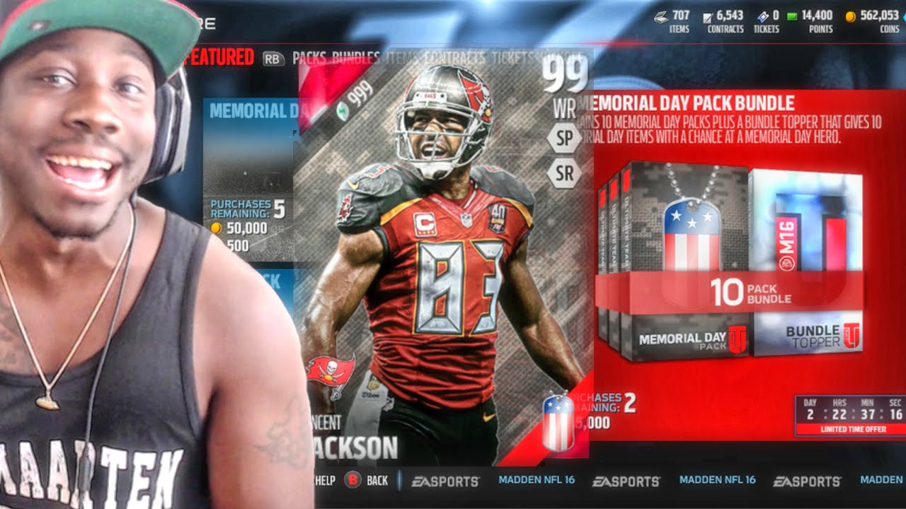 MEMORIAL DAY PACK OPENING & 99 VINCENT JACKSON! Madden 16 Ultimate Team Gameplay Ep. 53