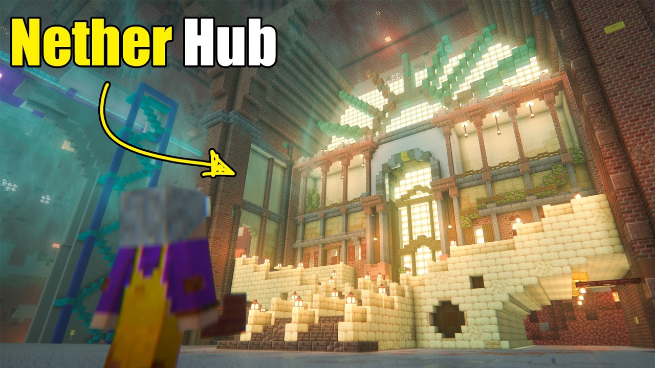 Строительство ОГРОМНОГО железнодорожного вокзала в Нижнем мире Minecraft