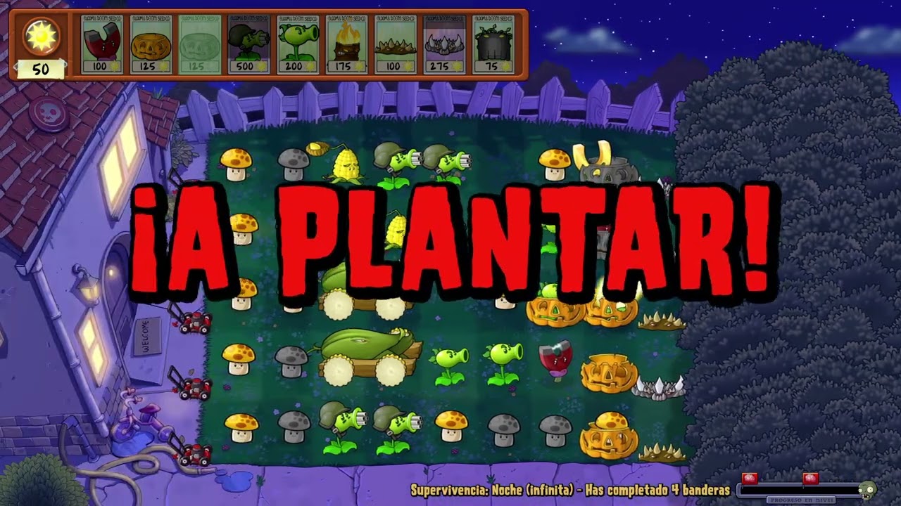 Plantas vs Zombies trasplantado | Defensa total del jardín | Super Vivencia de Noche infinita